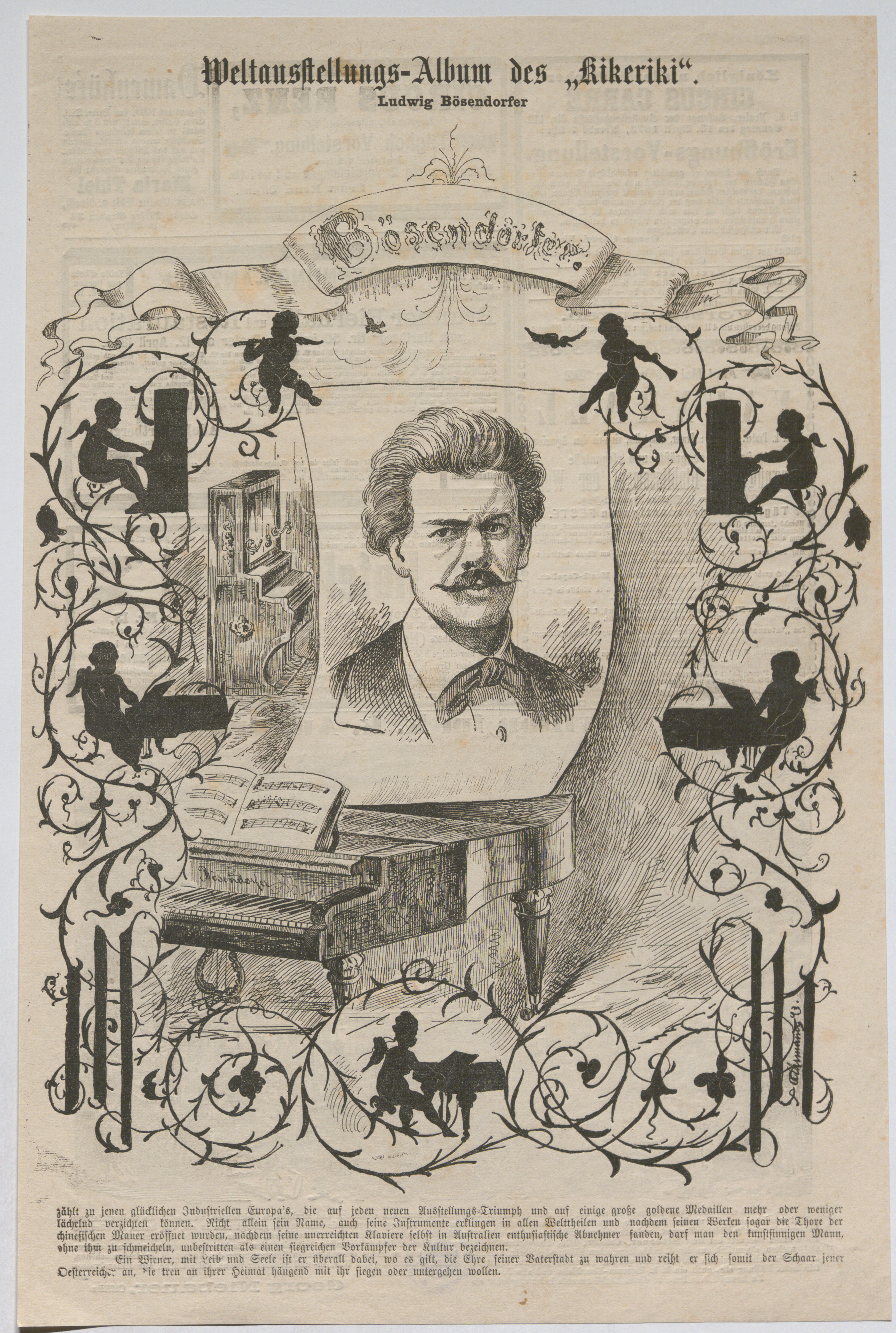 Ludwig Bösendorfer - Graphic in "World Exhibition Album of Kikeriki".