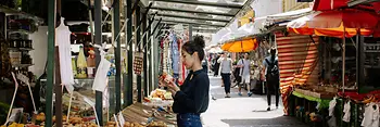 Food stall at the Brunnenmarkt in Vienna