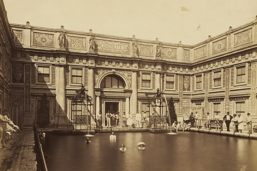 The Dianabad in 1880, historical photograph, bathers