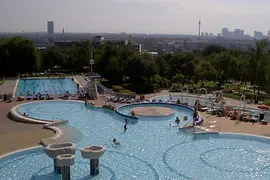 Döbling swimming pool, Vienna in the background
