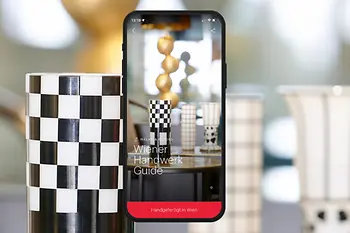 Smart Phone Ansicht mit Text: Wiener Handwerk Guide