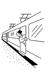 Illustration: Man looking out of a tram