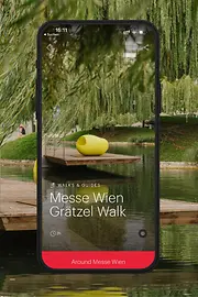Advertising subject ivie Messe Wien Grätzel Walk - water surface with trees and art object
