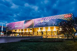 The Vienna Stadthalle during the Eurovision Song Contest 2015, viewed from the outside