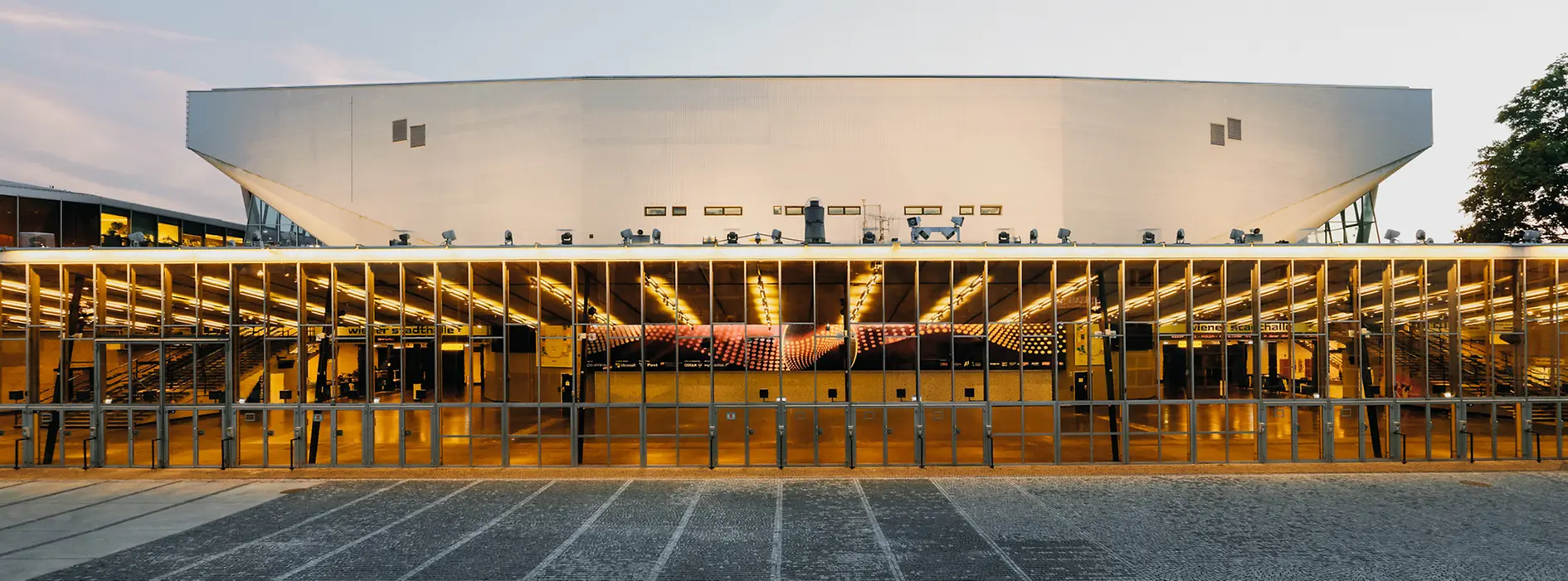 The Vienna Stadthalle during the Eurovision Song Contest 2015, viewed from the outside